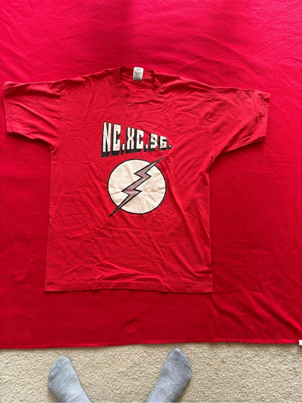 Fruit of the Loom Red Short Sleeve Graphic Tee with Lightning Emblem
